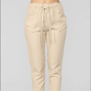 Cream fitted linen pants